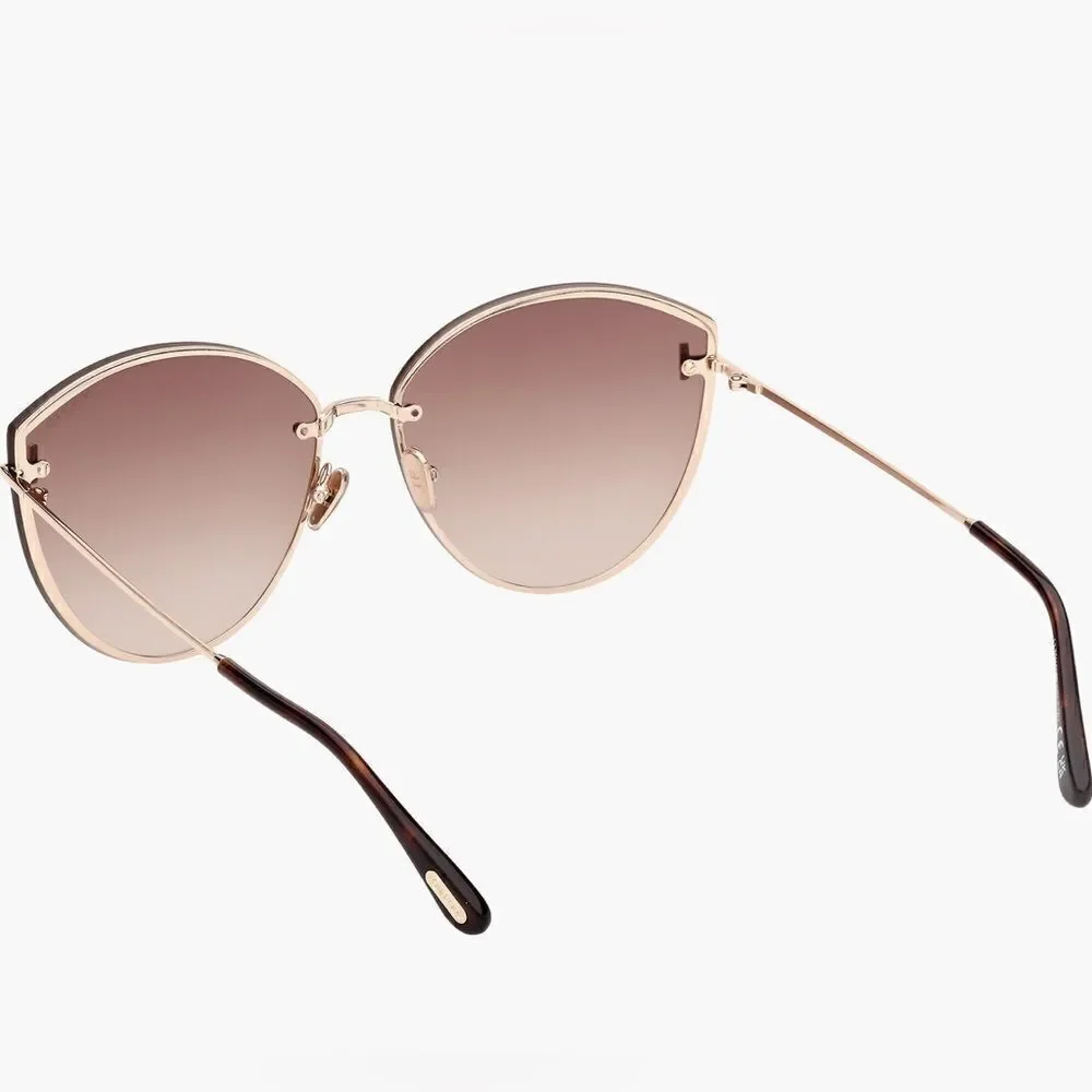 Tom Ford Evangeline 63mm Oversized Gradient Cat Eye Sun glasses rose gold/brown